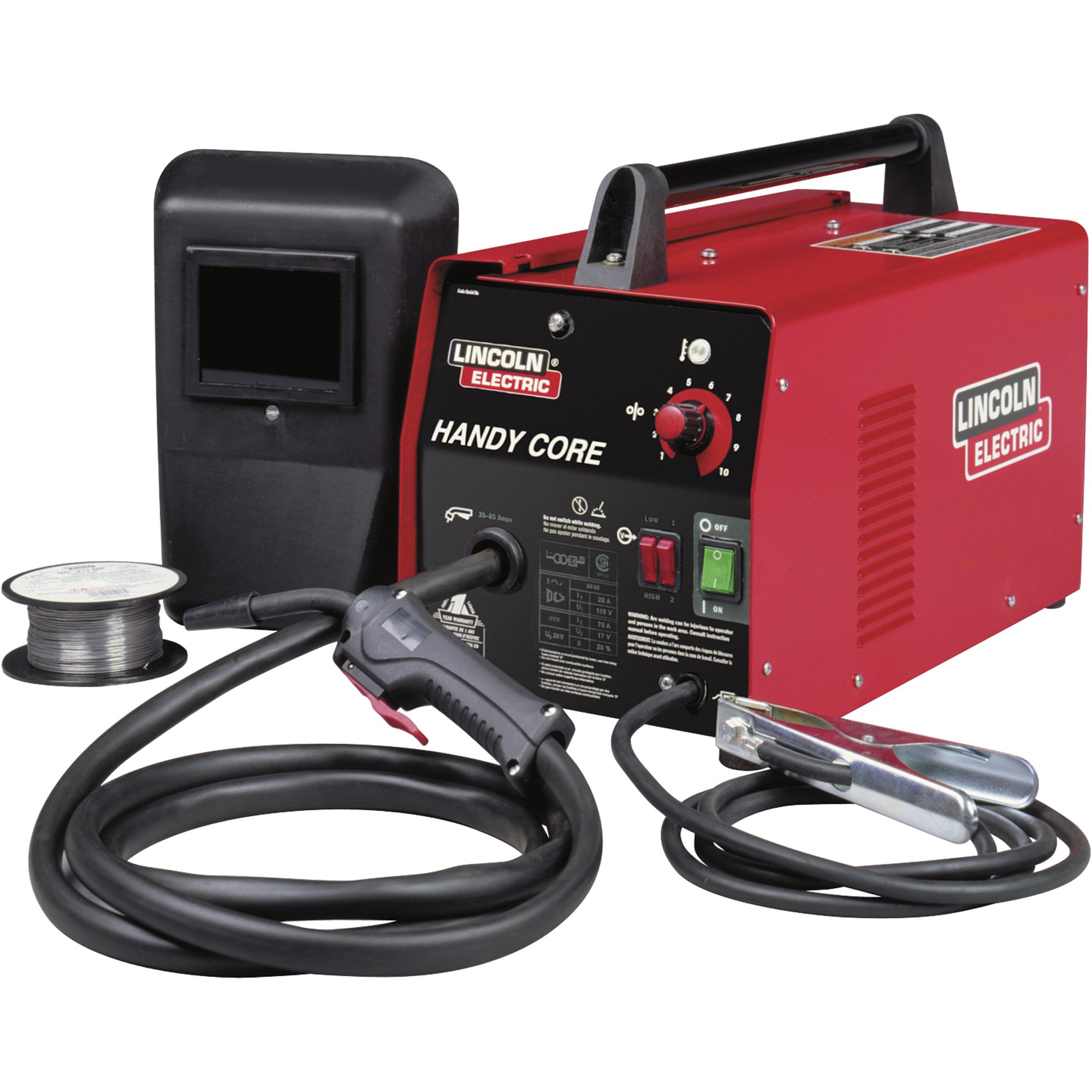 Lincoln Electric Handy Core Flux-Cored Welder with Face Shield — Transformer, 115V, 35–88 Amp Output, Model# K2278-1
